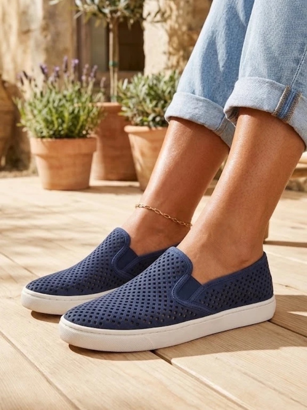Tory Burch Jesse Navy Perforated Slip-On Sneakers